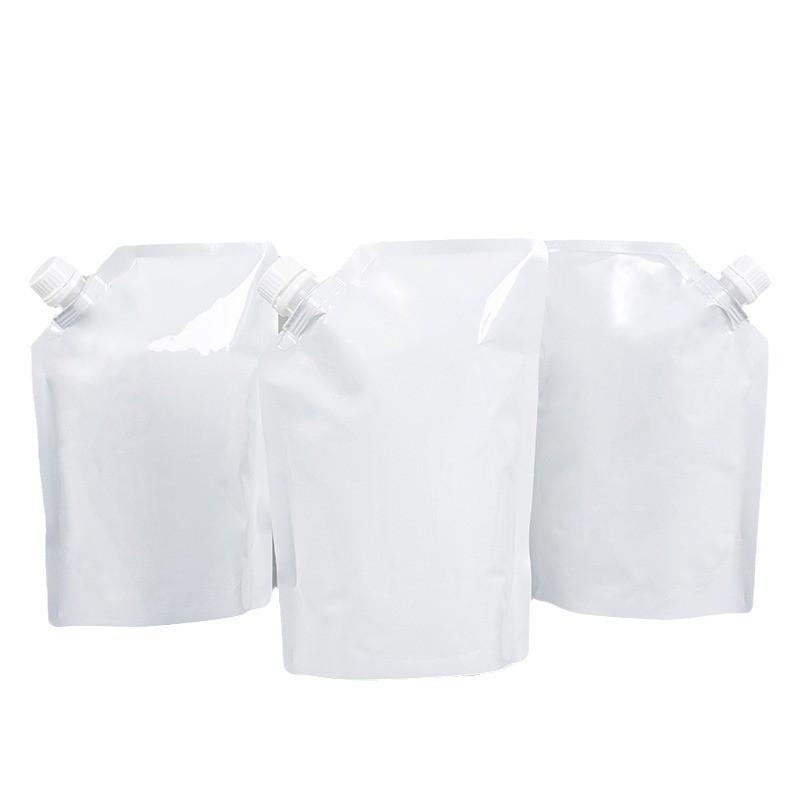 Picture of in stock pure white aluminum foil suction nozzle bag 1L self-standing bag packing bag take-out soup liquid bag wine and beverage packaging bag