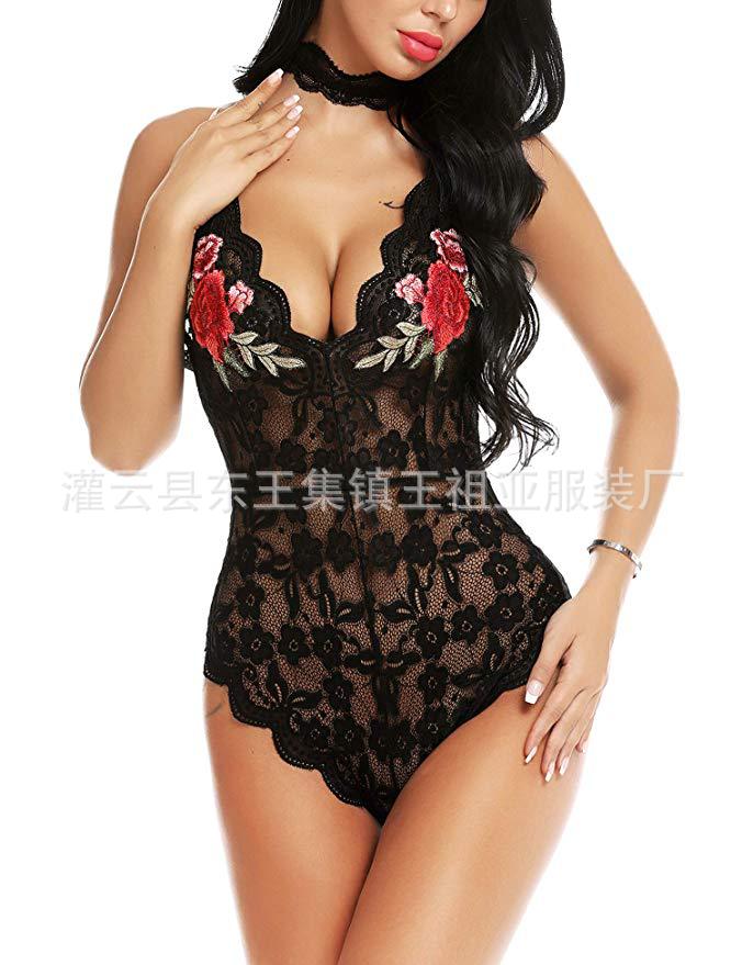 European and American Foreign Trade Large Size Lace One-piece Sexy Lingerie Attraction Women's Night Shop Lingerie