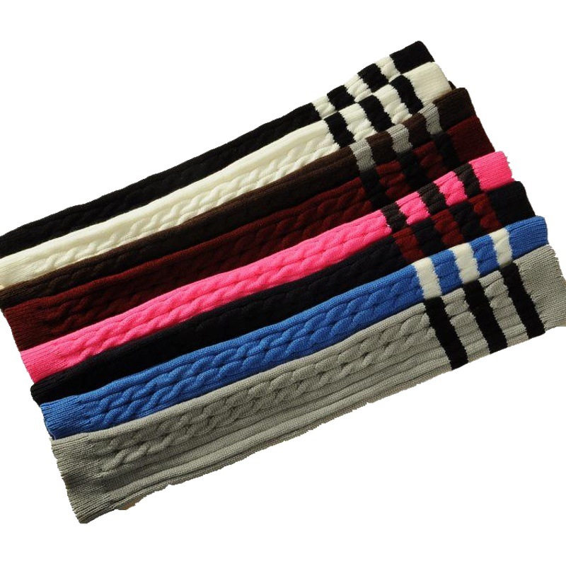 Autumn and Winter Thickeneded Warm Twist Versatile Woolen Knitted Socks Wholesale Three-Stripe Student Socks Knee Pads and Leg Pads for Women
