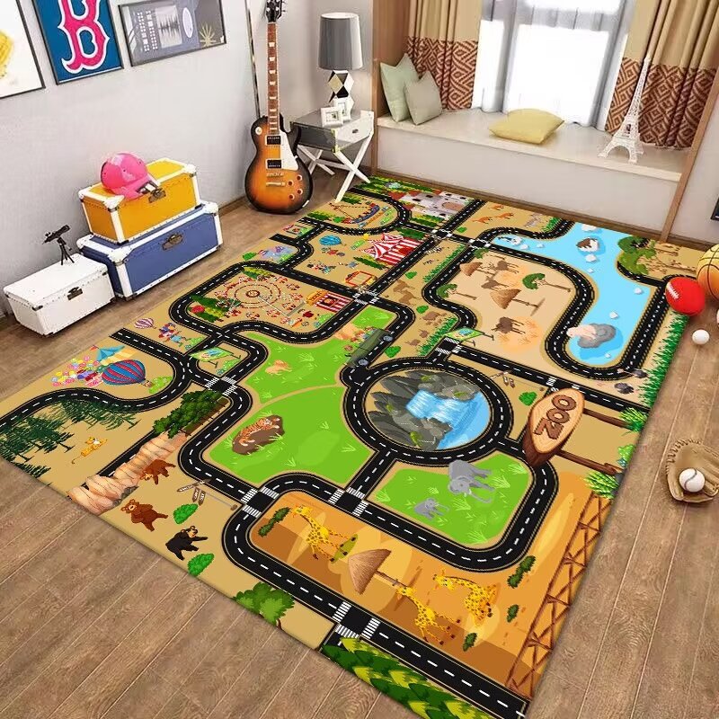 Children's Parking Mat Traffic Map Game Blanket Family Crystal Velvet Road Early Education Kindergarten Carpet