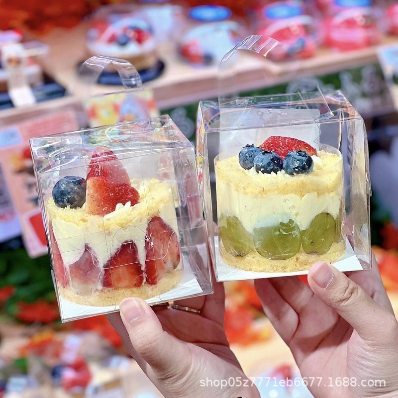 Portable 2 inch 3 inch cake box transparent 4 inch 5 inch lasagna mousse puff box high baking dessert packing box