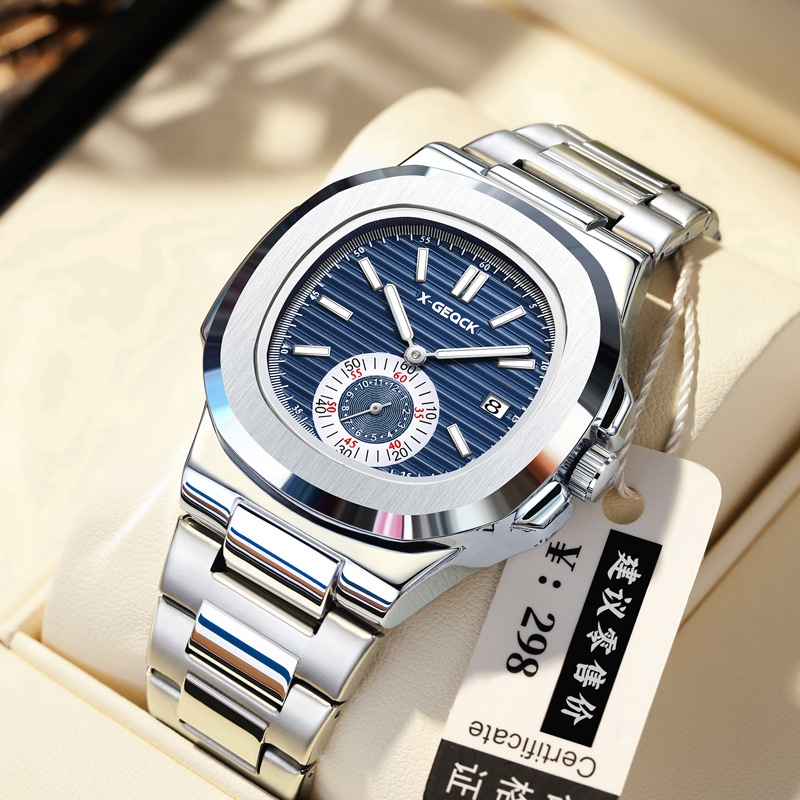 Cross-Border Hot Selling Octagonal Stainless Steel Men's Watch Fashion Waterproof Quartz Watch Men's Watch Wholesale Popular Watch