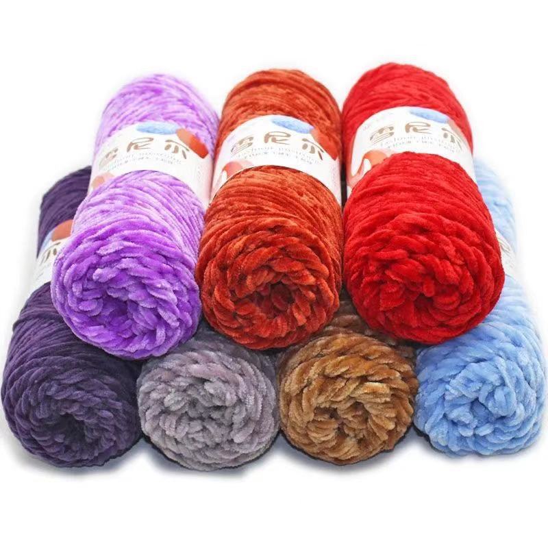 Picture of chenille gold velvet coarse wool ball line hat scarf sweater doll crochet hook shoes diy woven material bag