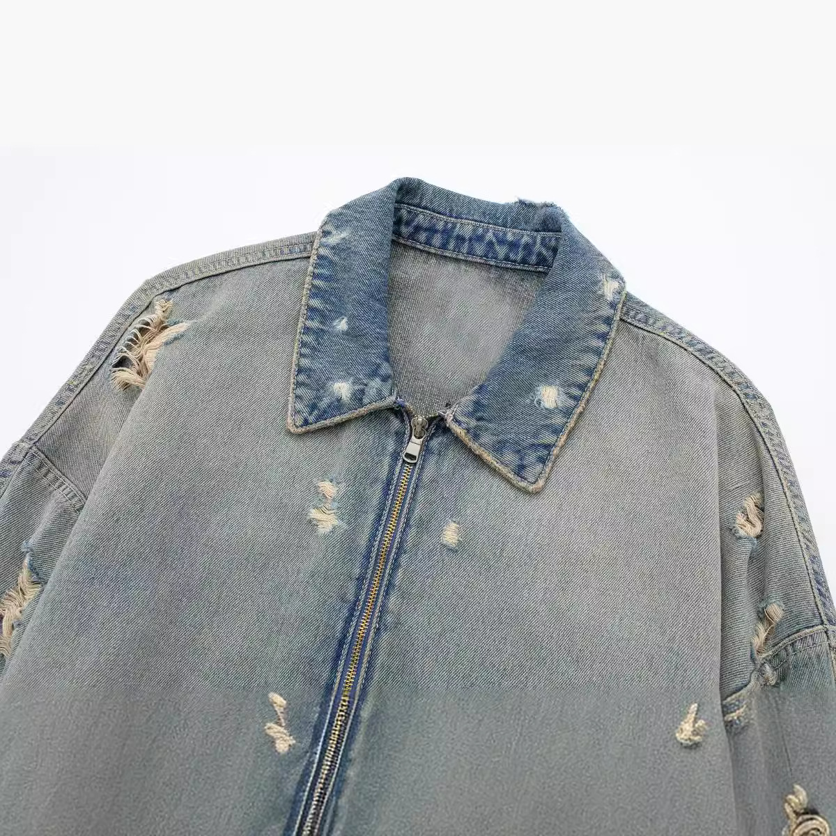 Picture of European and American Cross-Border Export Ladies 2023 Autum New Style Distressed Denim Short Regular Casual Versatile Jacket