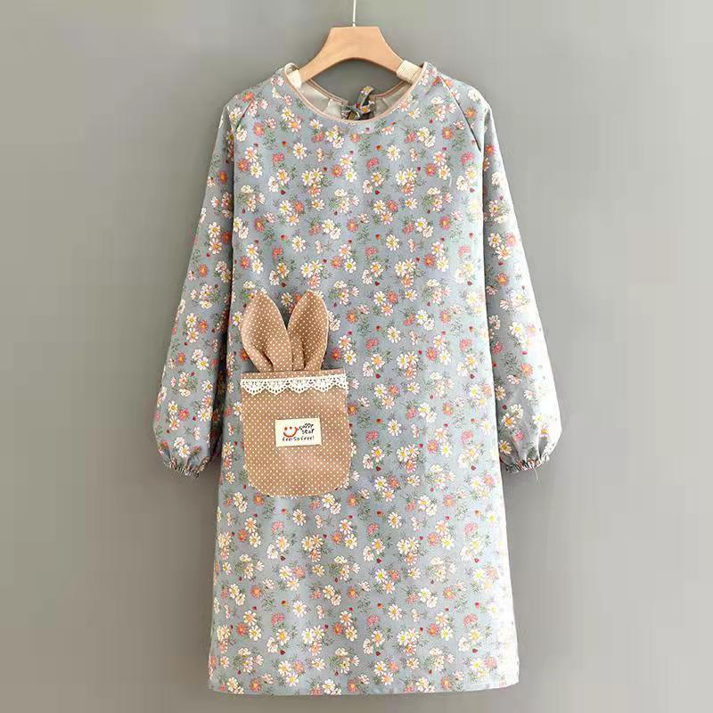 Picture of Long-sleeved Canvas Apron Women's Korean-style Household Kitchen Cooking Overalls Breathable Catering Overalls Anti-fouling Adult Apron
