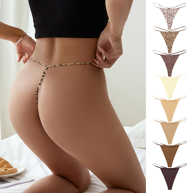 Low-Waist Sexy T-Pants Seamless Ice Silk Large Size Pure Desire One-String Underwear Animal Pattern Sports Quick-Drying Thong for Women
