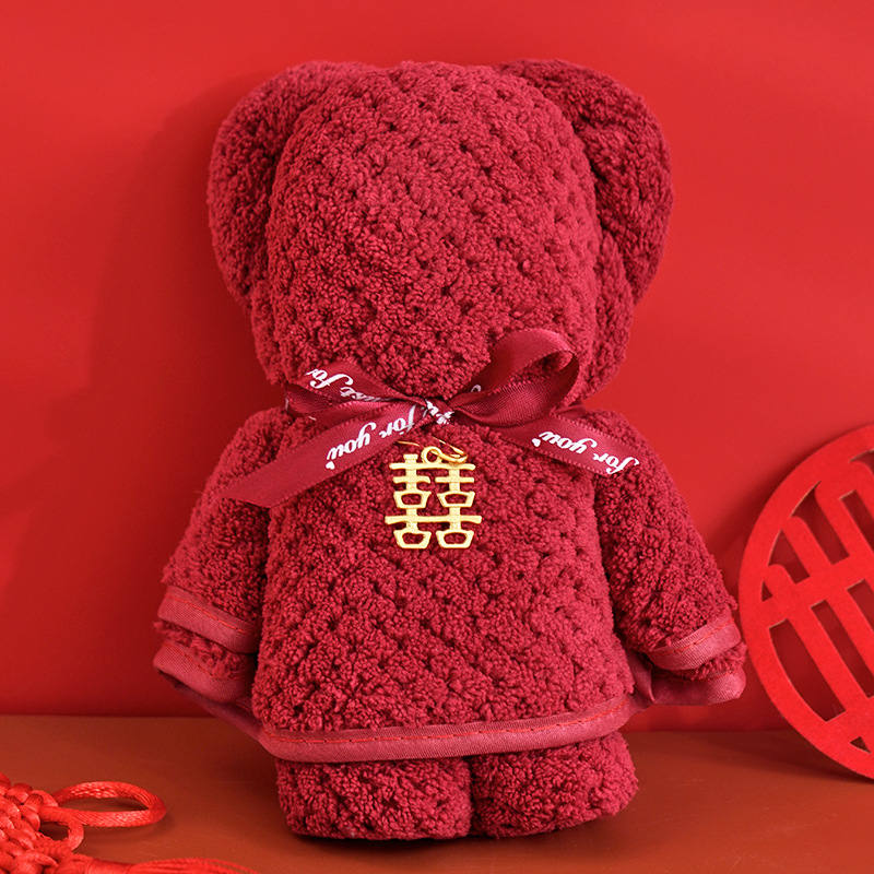 Picture of Bear towel wholesale wedding hand gift wine red wedding gift wedding gift hand gift towel