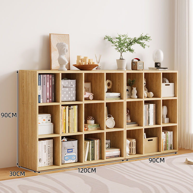 Picture of All Solid Wood Bookshelf Storage Rack Floor-Standing Wall-Mounted Combination Grid Cabinet Living Room Pine Storage Storage Low Home Bookcase