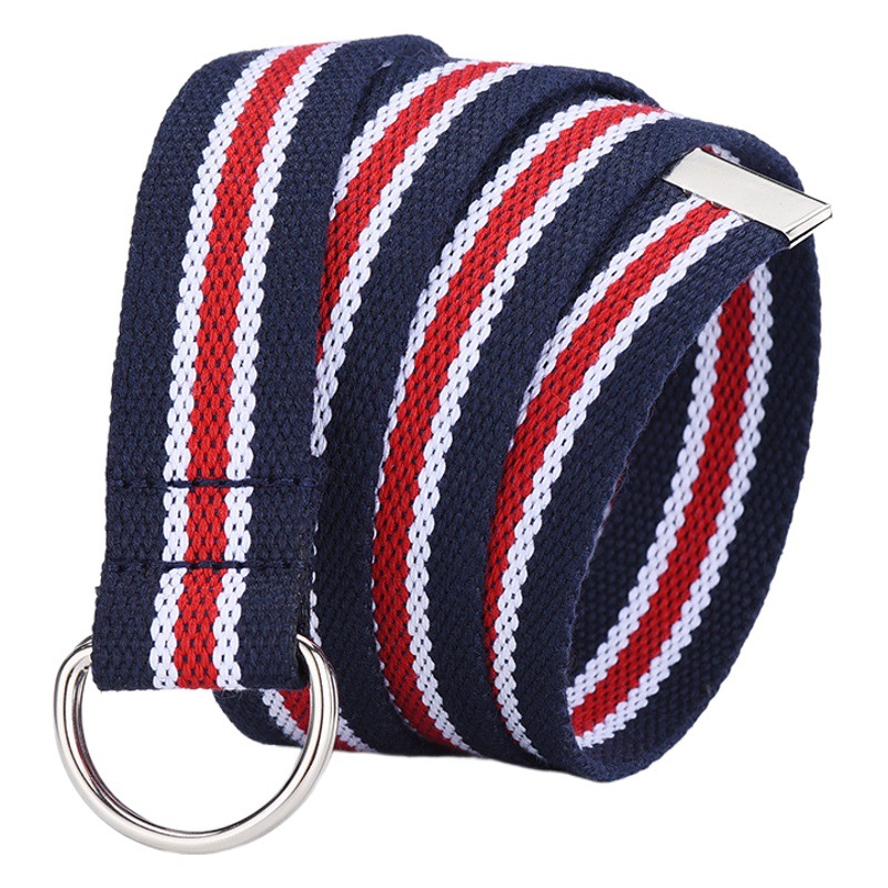 Women's Canvas Belt Classic D-Buckle Double Loop Buckle Belt Men's Woven All-match Universal Belt Outdoor Nylon Belt