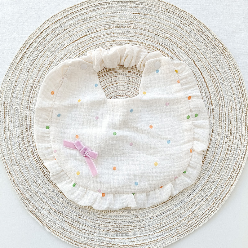 Picture of Korean Style Spring and Summer Thin Baby Saliva Napkin Newborn Cotton Gauze Waterproof Bib Sweet Simple Lace Bib