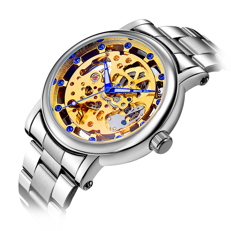 Nary/Nary Automatic Mechanical Watch Men's Unique Fully Cut Out Blue Diamond Luminous Waterproof Watch Wholesale 18027