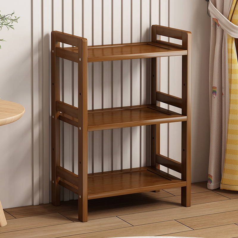 Storage rack, wooden bamboo storage rack, floor-to-ceiling multi-layer simple grocery shelf, hot pot restaurant vegetable shelf, home living room bookshelf