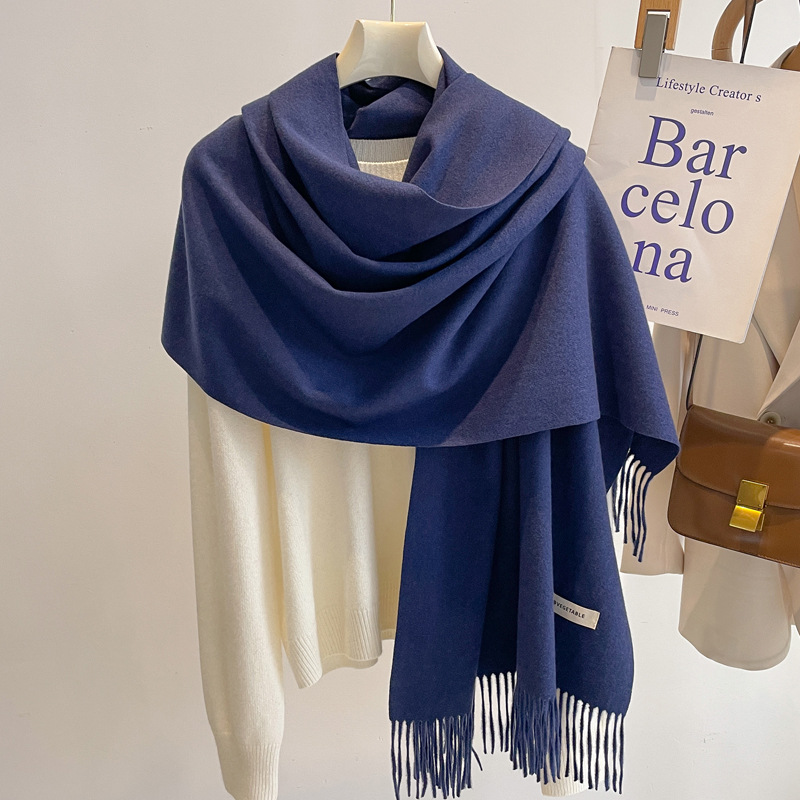 Picture of Blue Imitation Cashmere Scarf for Women 2025 New Winter K-Style Thickeneded Light Blue Scarf Versatile Dual-Use Shawl