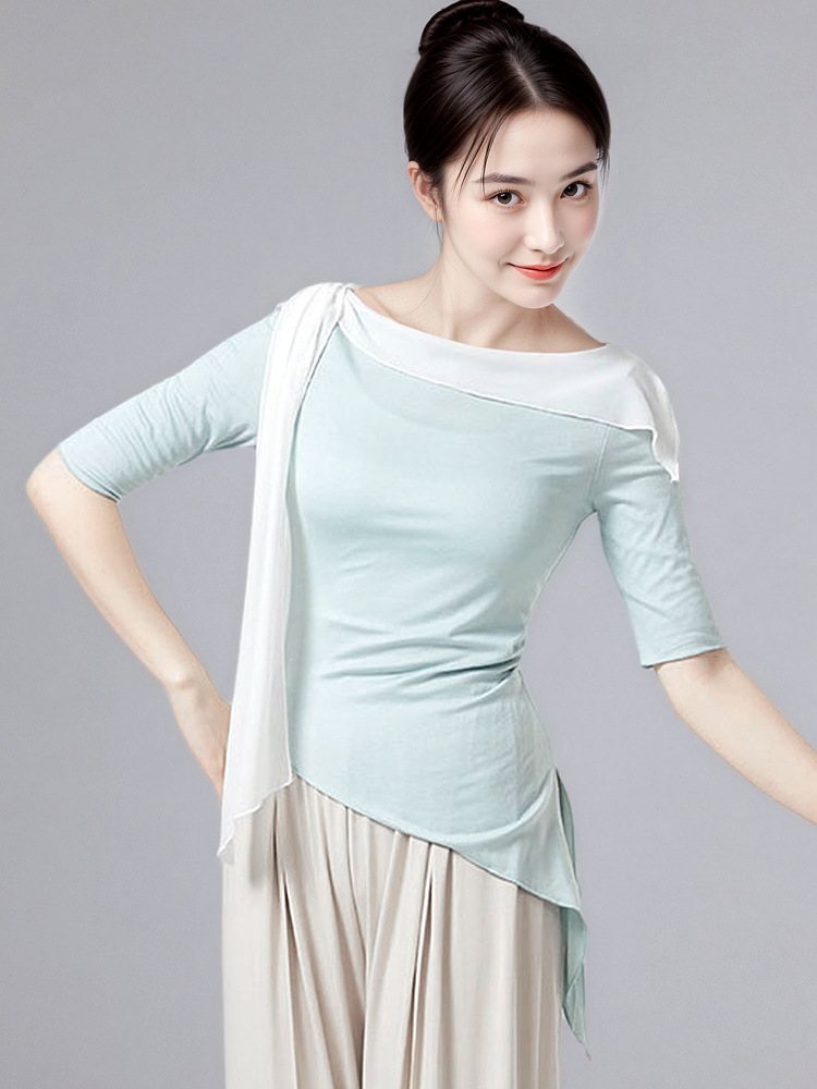 New classical dance tops and practice suits, women's modern dance, mesh patchwork dance, human figure dance body rhythm costume
