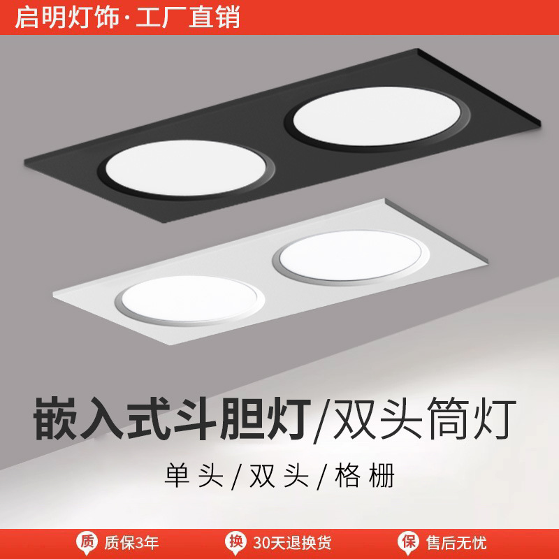Double-headed downlight double-hole embedded ultra-thin rectangular simple lamp living room aisle porch ceiling led spotlight bravery