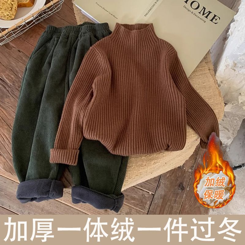 Picture of Fashion Children's Half-turtleneck Sweater Autumn and Winter One-piece Velvet Sweater for Boys and Girls Baby's fleece-lined Thickened Base Shirt
