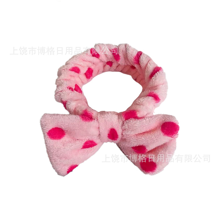 Picture of Korean Style Cute Dot Striped Headband Bow Hair Band Plush Hair Accessories Face Wash Hair Band Makeup Mask