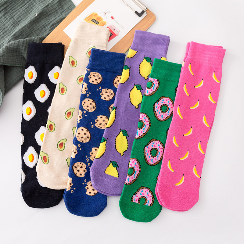 Socks women autumn and winter new Japanese cartoon gourmet fruit tide socks wholesale sweet all-match casual straight high socks