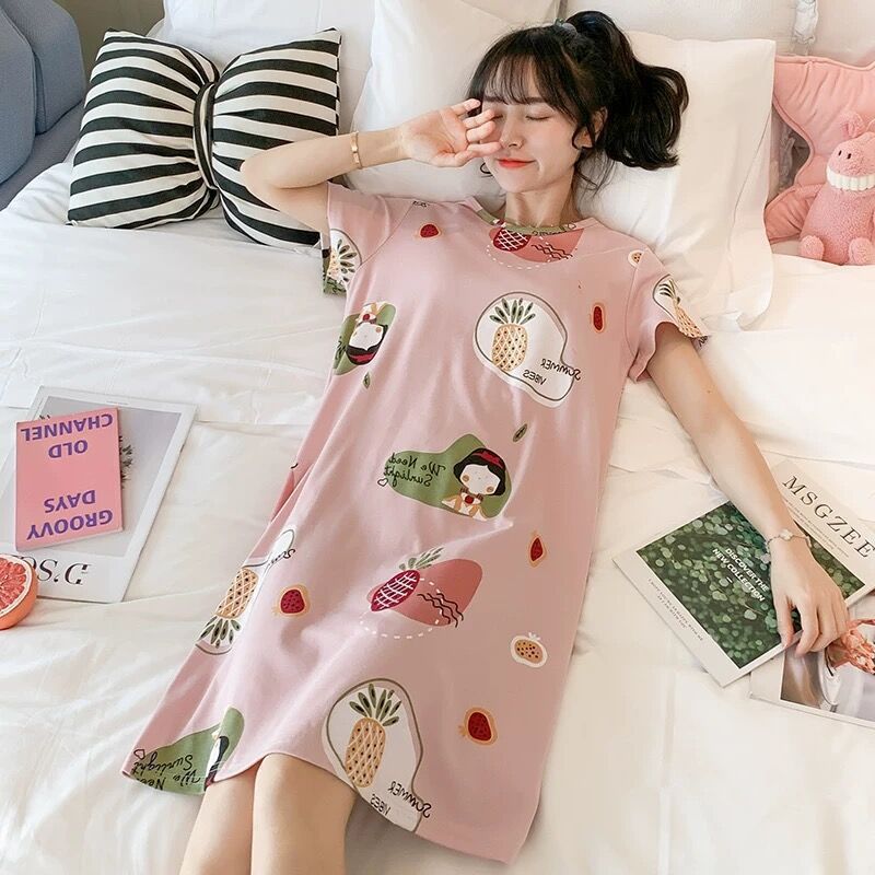 Picture of Pajamas for Women, Summer Korean Style, Women's Summer Nightgown, Short-Sleeved Women's Summer Home Wear Set, Student Plus Size Milk Silk