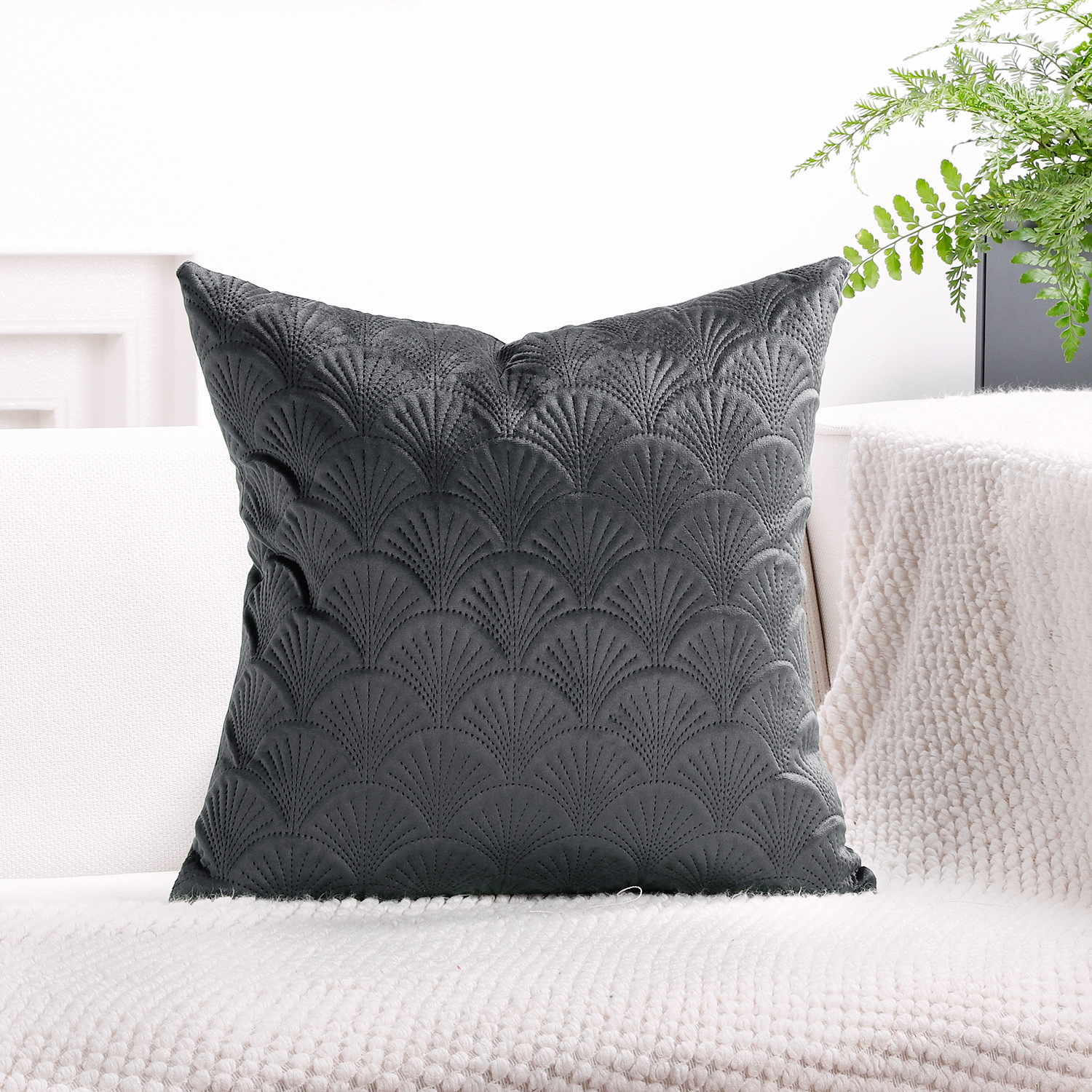 Picture of Scandinavian Style Ginkgo Leaf Sofa Pillowcase Living Room Decoration Pure Color Velvet Back Cushion Cover, Home Bedside Cushion