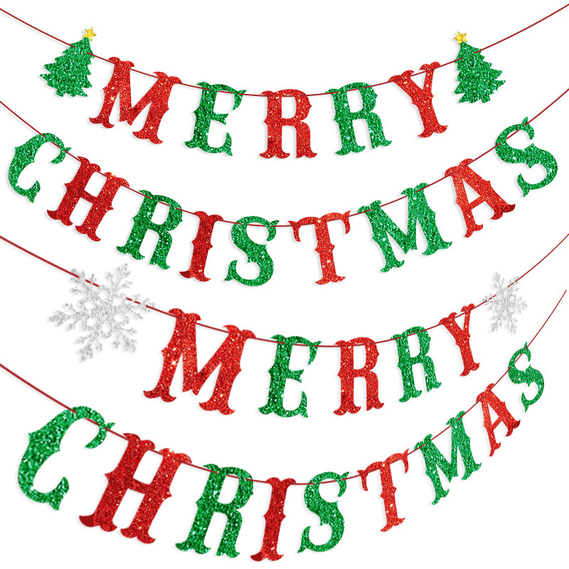 Picture of CHRISTMAS tree snowflake MERRY CHRISTMAS glitter flower CHRISTMAS decoration flag banner string flag