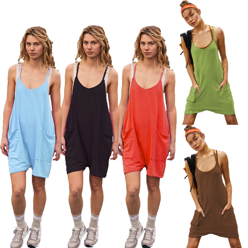 Picture of 2023 European and American women's clothing ebay Amazon independent station popular pocket sling knitted shorts jumpsuit suspender pants