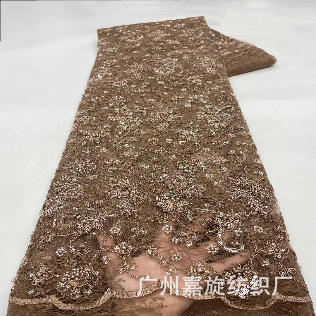 Picture of New African Middle Eastern Bone Rope Sequin Embroider Lace Fabric Dress Skirt Embroidered Cloth Embroidery Lace