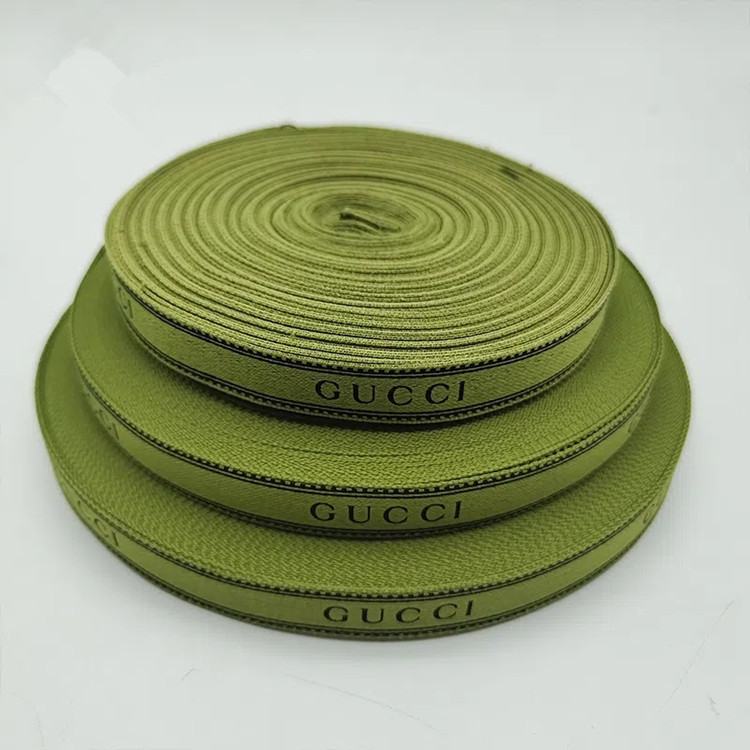 1.5cm Plain Cotton Webbing with Logo Printed with English Letters Green Gift Packaging Ribbon Bow Clothing Accessories