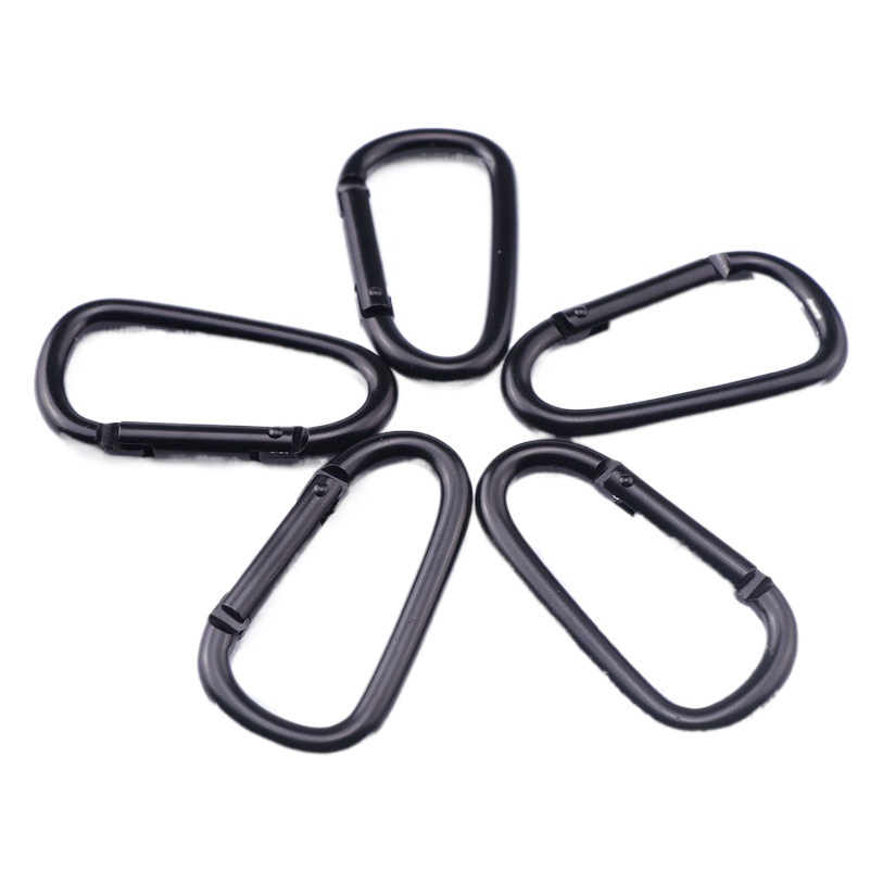 Factory supply No. 7 D-shaped 6.0x66mm electrophoresis micro-Asian black aluminum gold buckle backpack buckle round carabiner