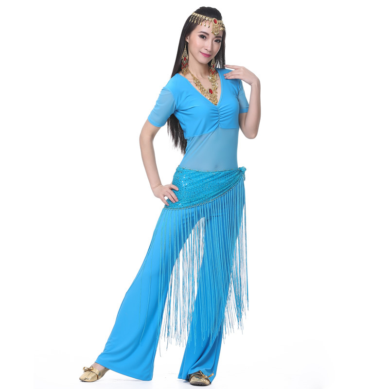 Picture of Dancer's Mid-crumpled Semi-transparent Yarn Short-sleeved Belly Dance Clothes Practice Clothes Clothing Practice Clothes suit New Summer
