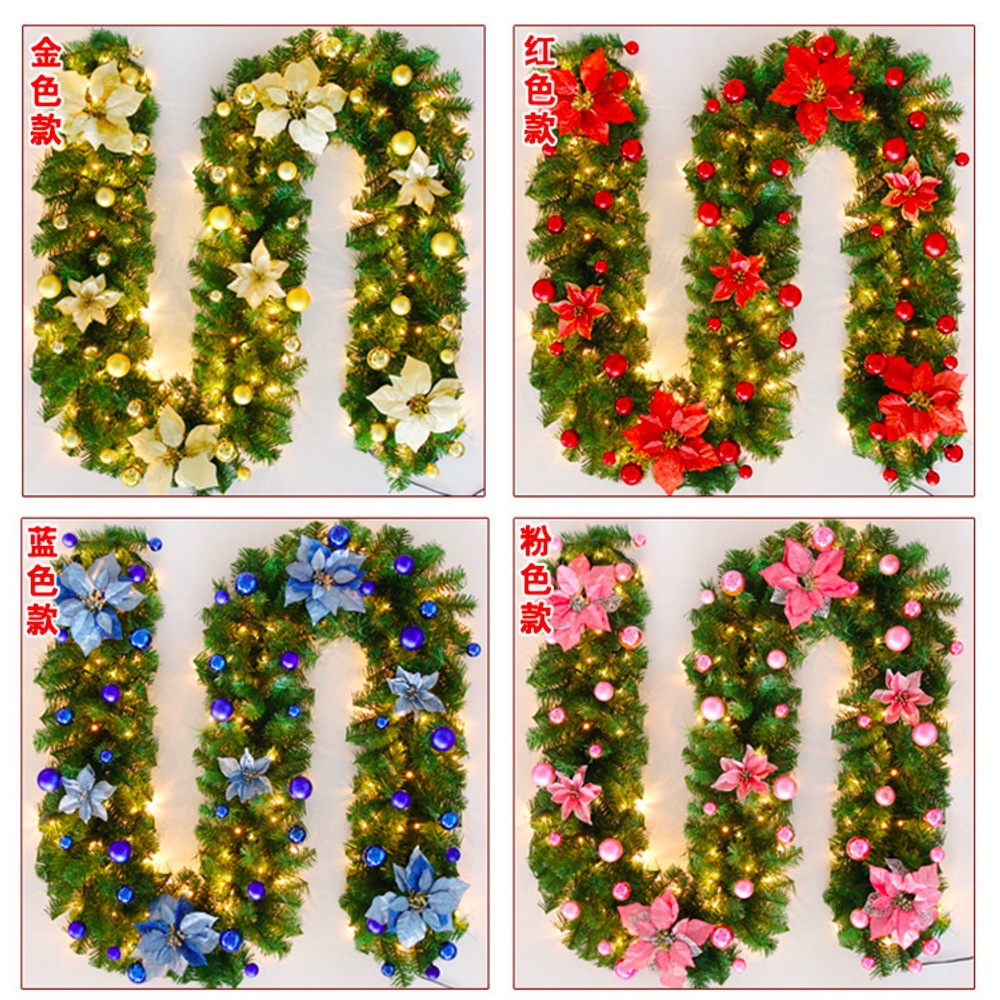 2.7m Led Christmas Vine with Dense Artificial Christmas Wreath Pvc Pine Needle Door Hanging Decoration Christmas Vine