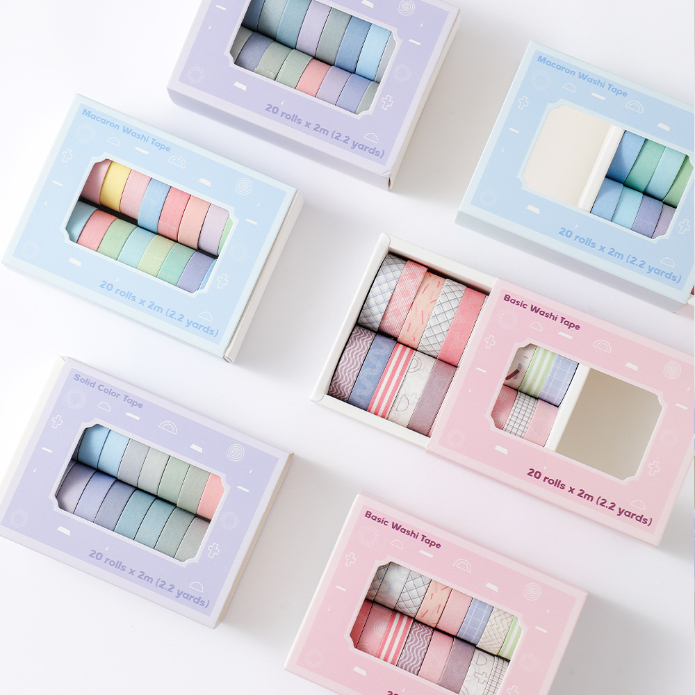 Cross-border color and paper tape suit gift box solid color basic hand account tape diy rainbow decorative sticker tape