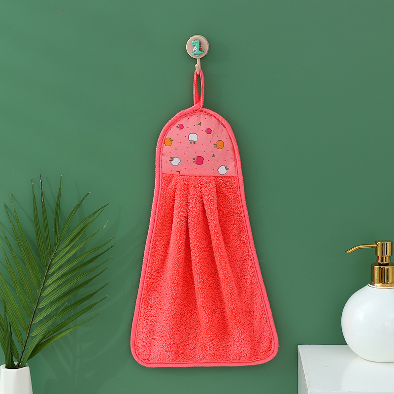 Picture of Coral Velvet Hand Towel Can Be Hung in the Kitchen, Thickened Cleaning Towel, Gift Advertising Towel