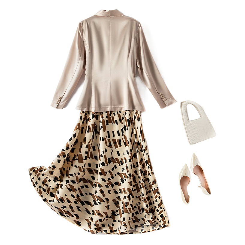 Spot 2023 spring large size suit women's temperament OL commuter coat skirt two-piece set fat mm skirt 1158