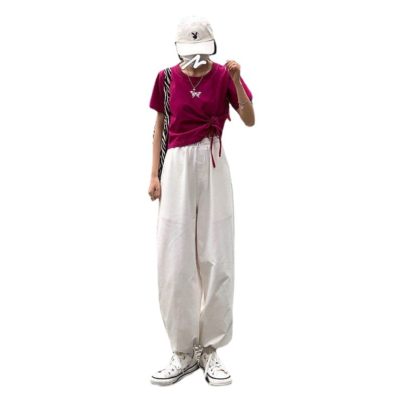 Picture of Women's Athletic Casual Pants Autumn 2025 New High-Waisted Jogger Cropped Pants Korean Style Loose Wide-Leg Pants Wholesale