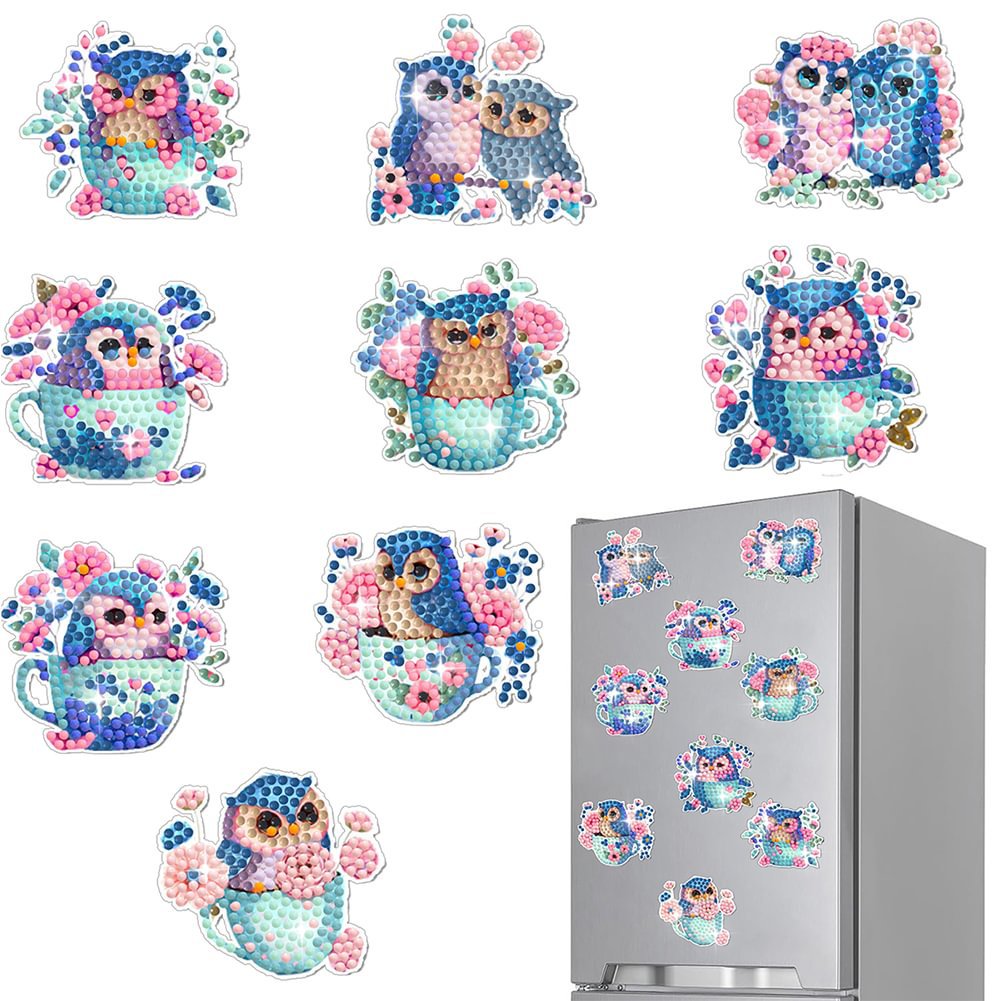 Cross-border new diamond painting magnetic owl refrigerator 5d diy handmade diamond decorative painting casual stickers
