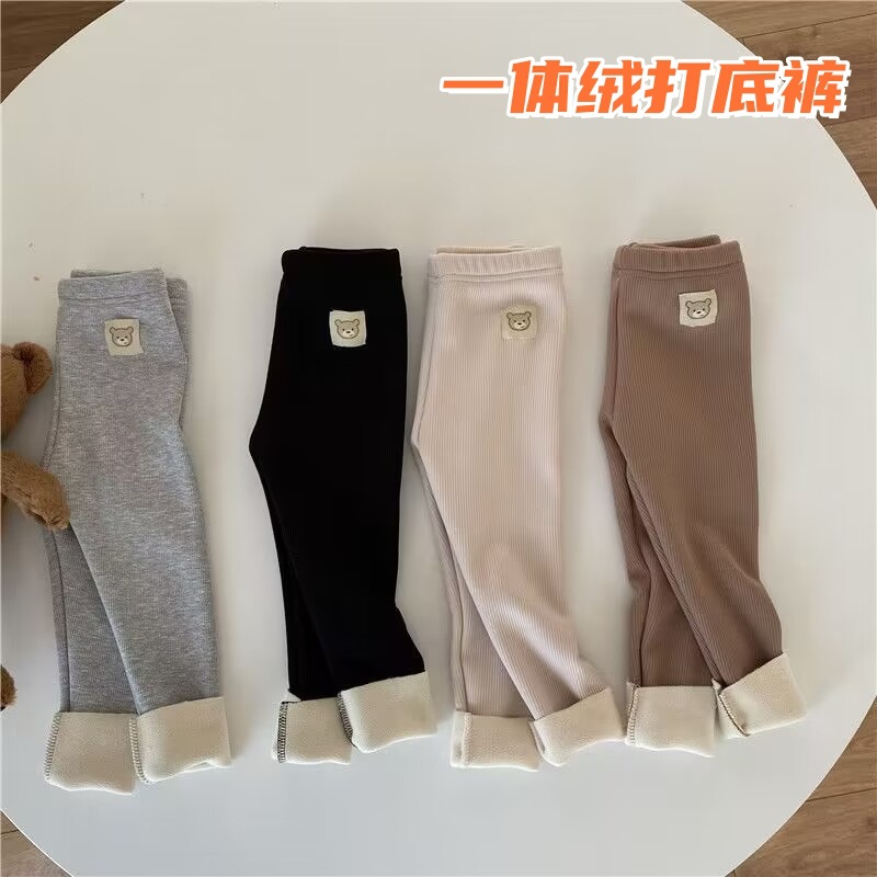 Autumn and Winter new Korean style Girls' one-piece velvet all-match leggings boys and girls baby plus velvet outer wear skinny pants trousers
