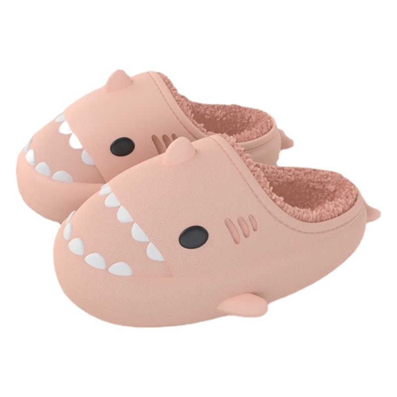 Eva Parent-Child Slippers Winter Soft-Soled Home Cartoon Couple Shark Cotton Slippers for Women Waterproof Thick-Soled Plush Men's Thickened