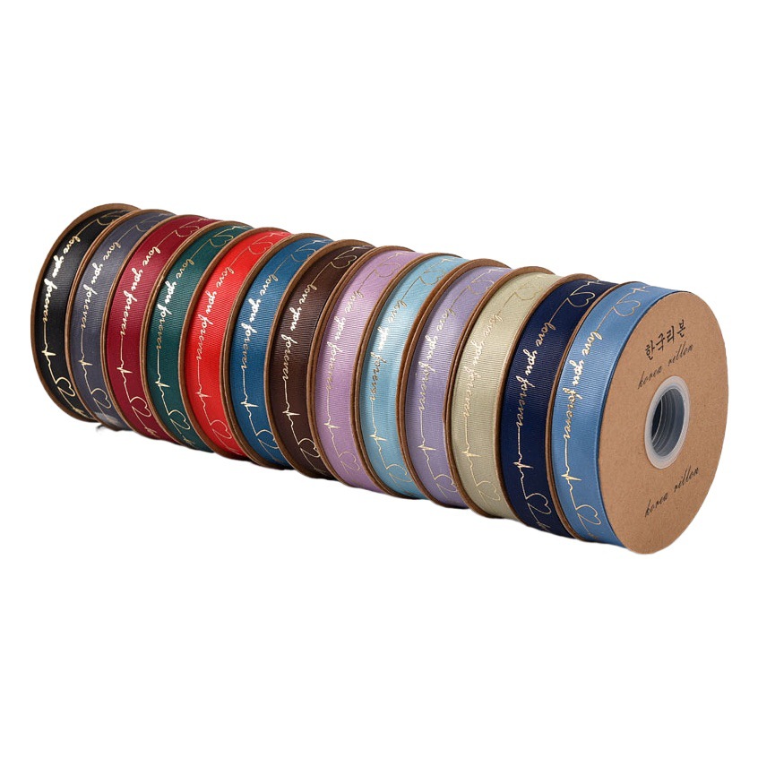 2.5cm Bronzing Heart English Letter Ribbon Rib Ribbon Flower Flower Art Gift Packaging Bow Material