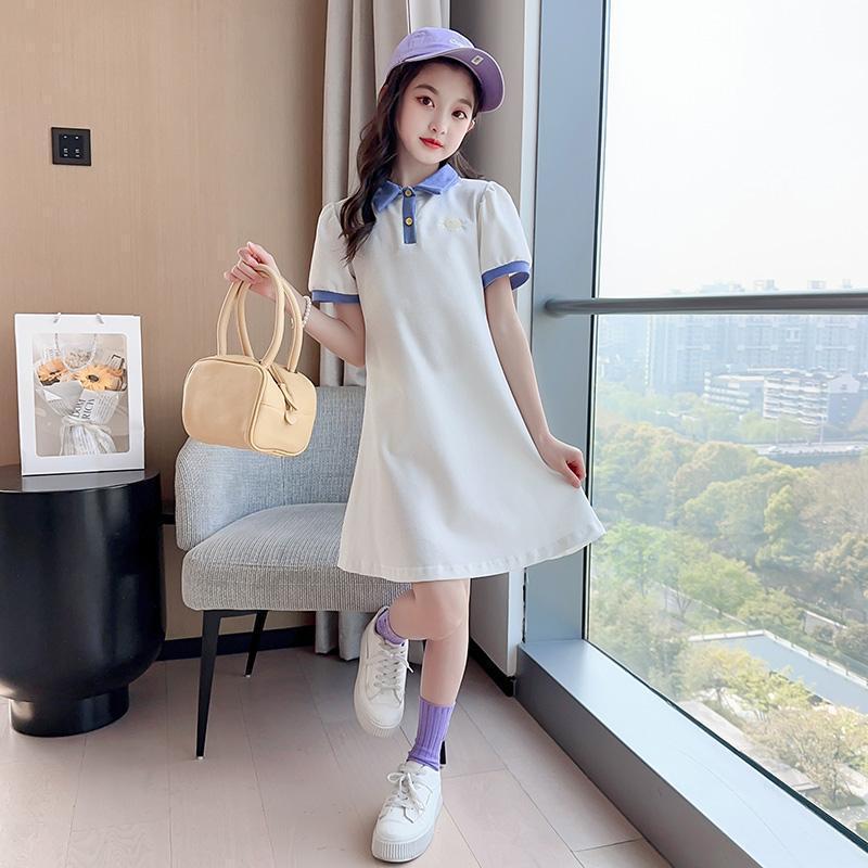 Girls Polo Collar Dress 2025 New Stylish Fashionable Summer Children Princess Dress Girls Polo Collar Dress