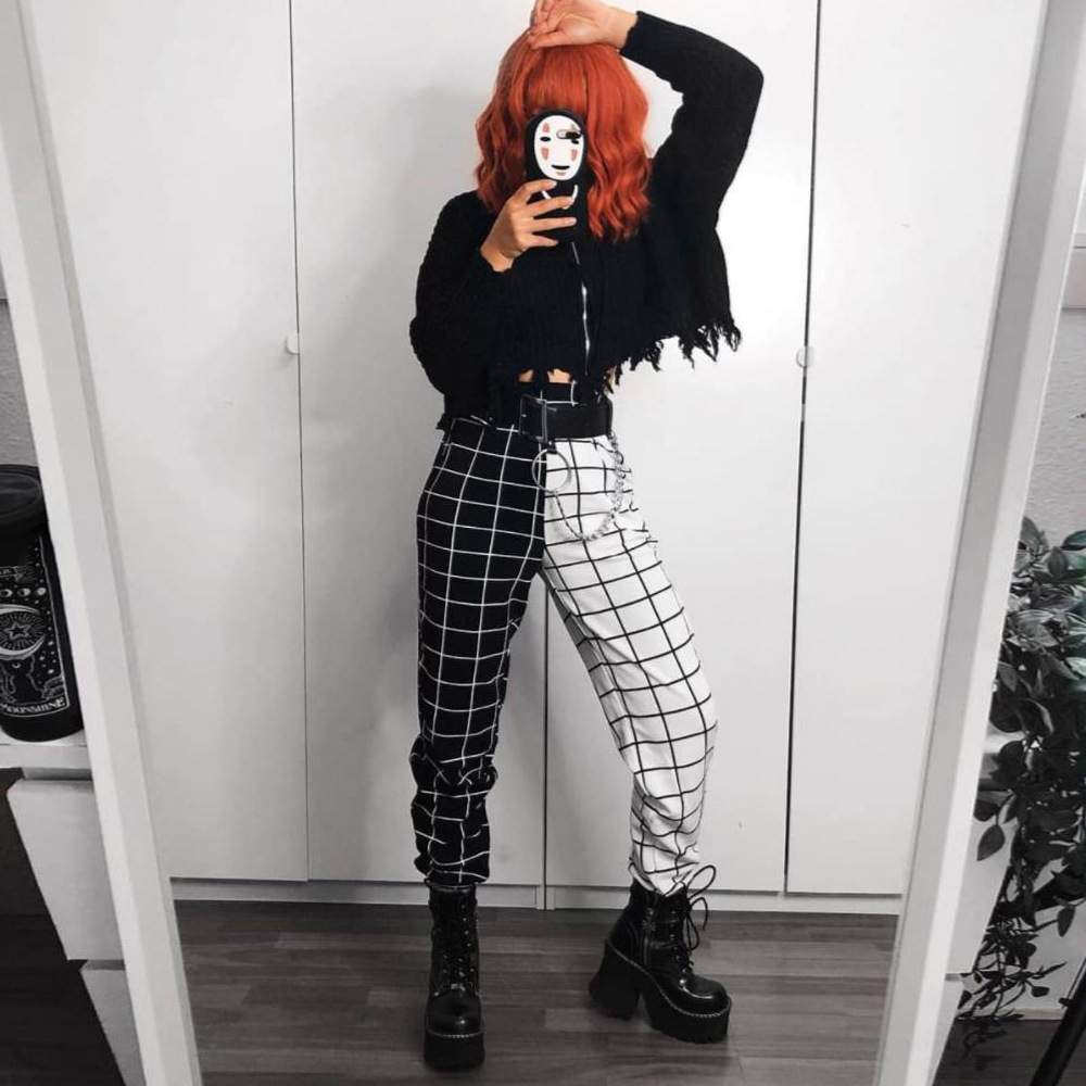 Europe and the United States cross-border 2021 Amazon Spring and Autumn new women's color contrast checkerboard high waist casual pants