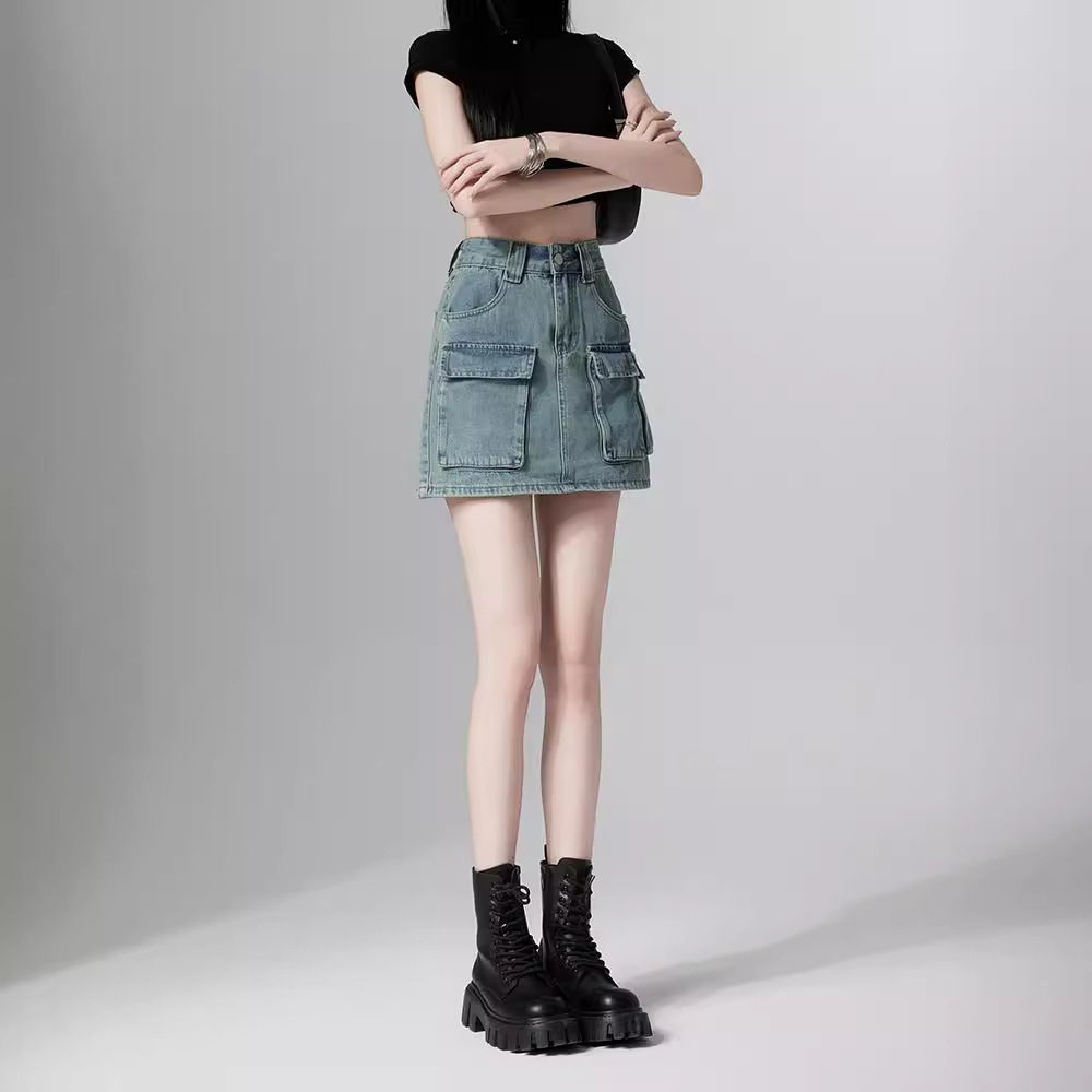 Spice Girls Denim Skirt Women's Summer 2024 New High Waist Slimming Design Sense Hip A- shaped Work Dress Short Skirt