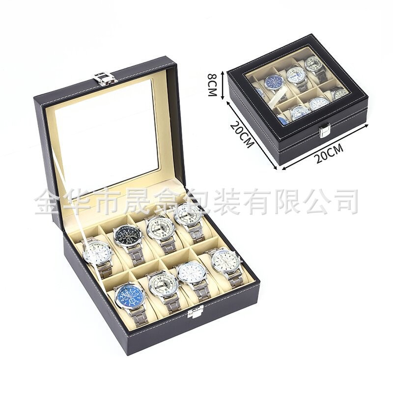 Picture of Manufacturer Recommends Pu Leather Series Watch Box Black Mechanical Watch Multi-Position Storage Box Household Square Gift Watch