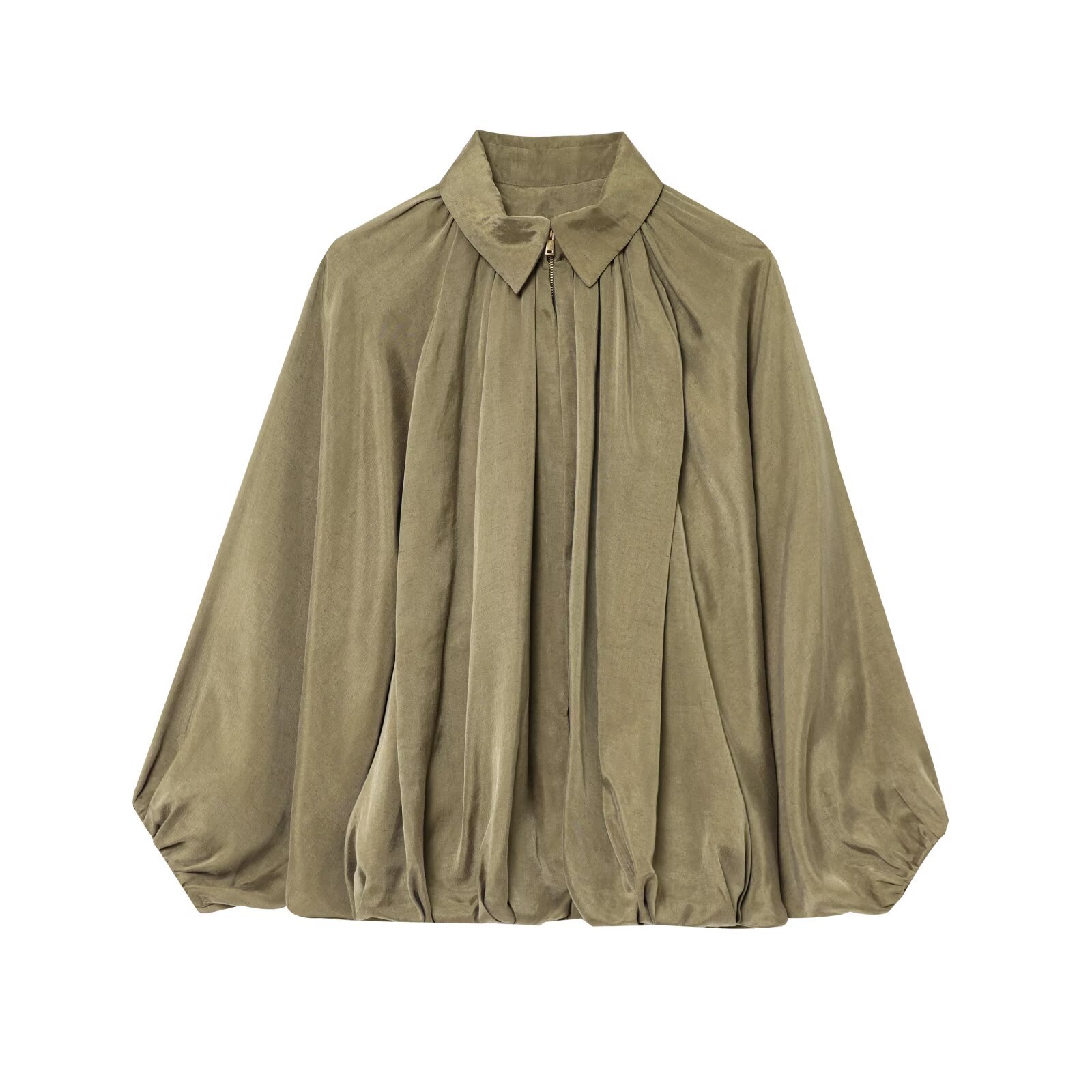 Picture of Women's Solid Color Fashion Puff Shirt Jacket Coat 2025 Spring and Autumn New European and American Style Lapel Long Sleeve Top