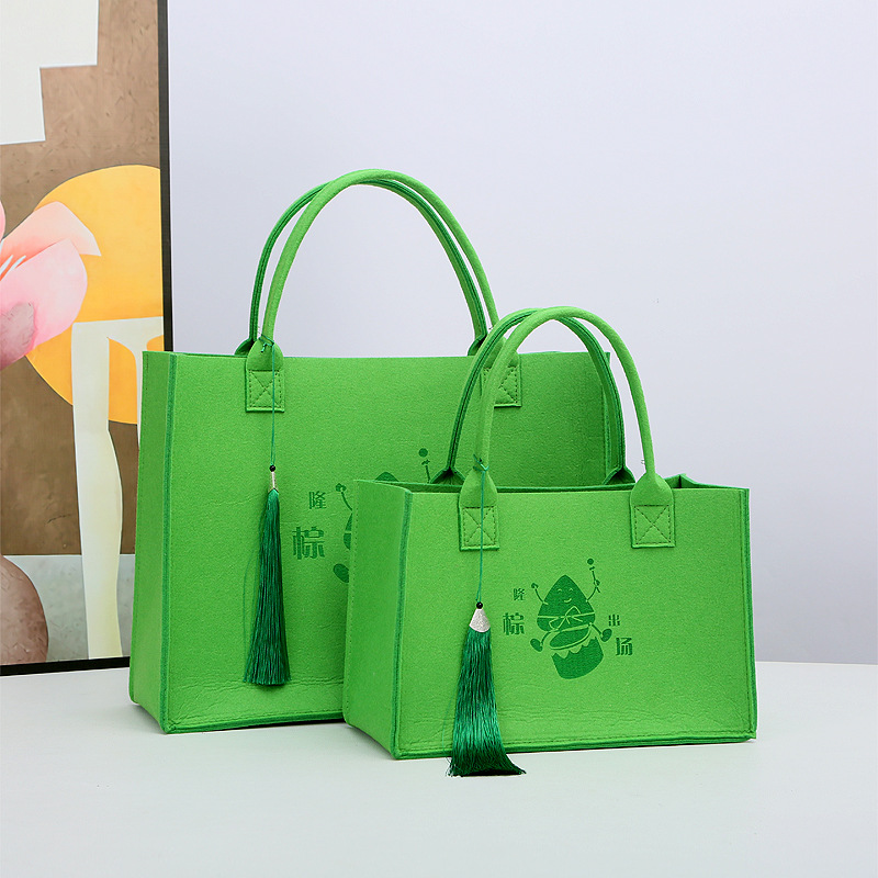 Dragon Boat Festival Felt Zongzi Bag with Green Tassels, Thickened Dragon Boat Festival Packaging Gift Bag, Personalized Souvenir