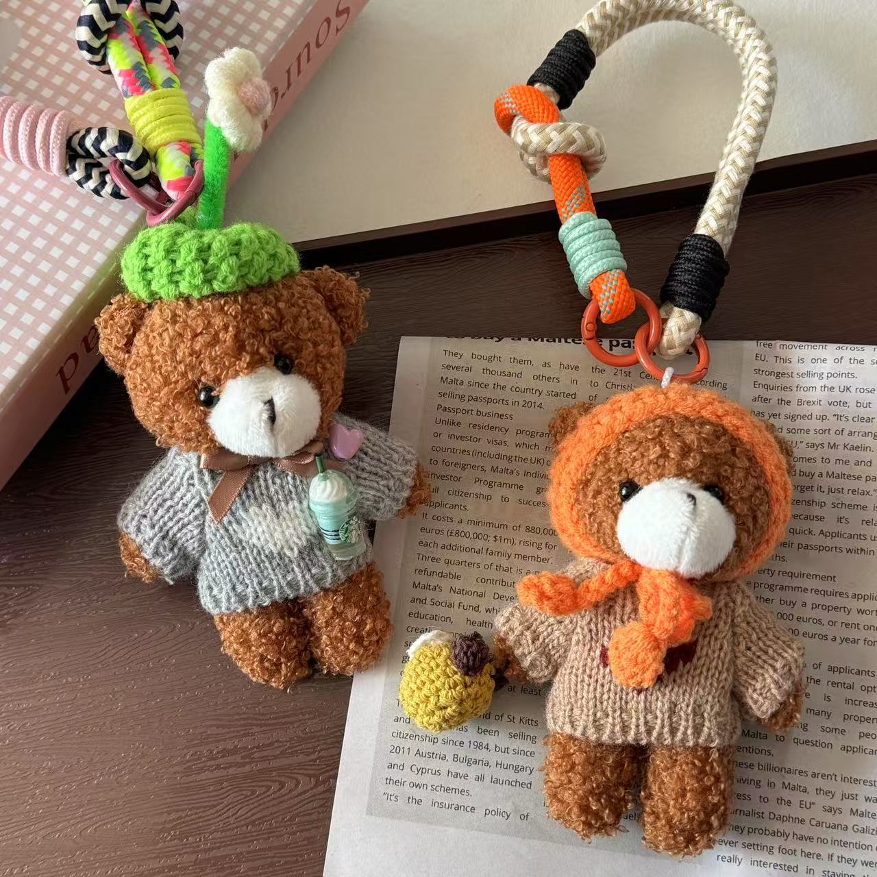 Korean Style Bear Mobile Phone Rope Cartoon Bear Pendant Plush Toy Doll Pendant Hanging Bag Cute Doll Doll Pendant