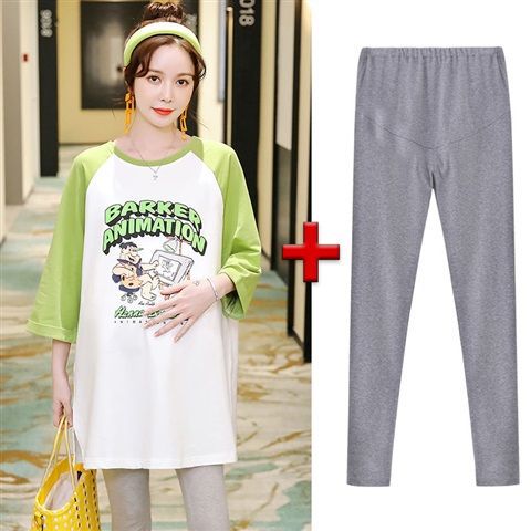 Picture of Pregnant Women's Spring T-shirt Autumn New suit Fashion Two-piece Early Spring Top Base Shirt Summer dress