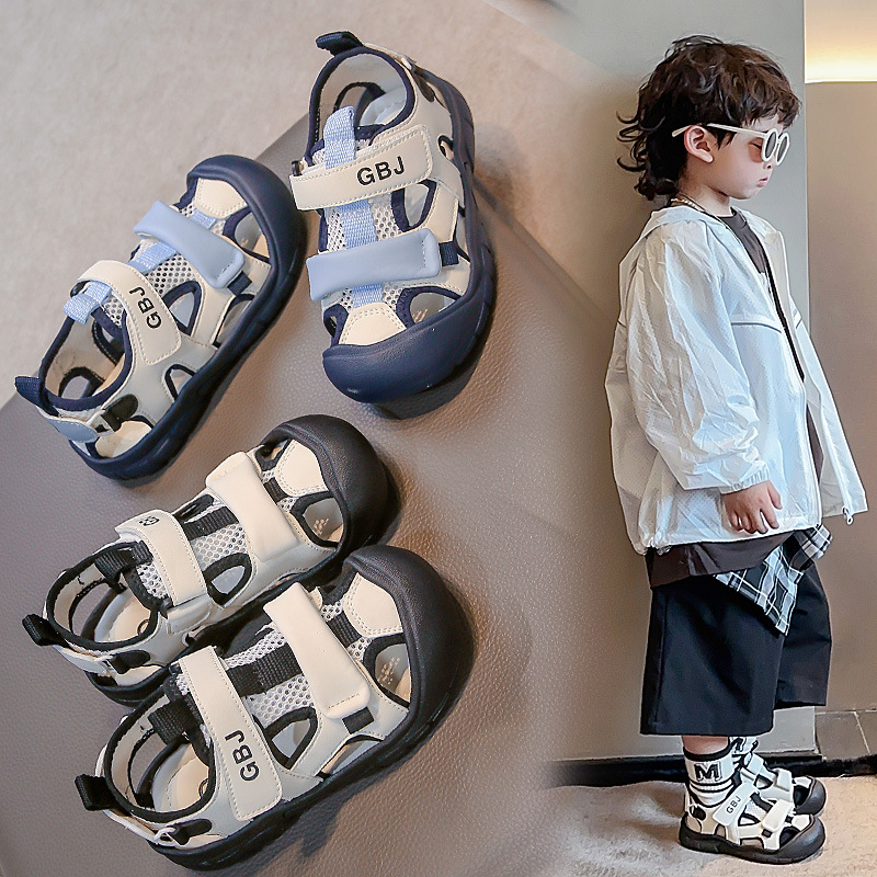 Boys' Sandals, Breathable River Tracing Shoes, Summer 2025 New Style Girls' Velcro Non-Slip Toe Soft-Soled Beach Shoes