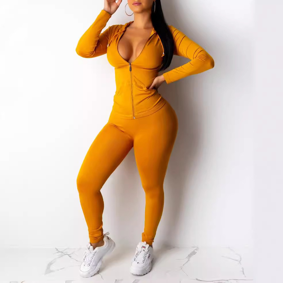 Picture of 9547#2024 spring new Dunhuang Amazon foreign trade Europe and the United States sexy casual solid color hooded two-piece set