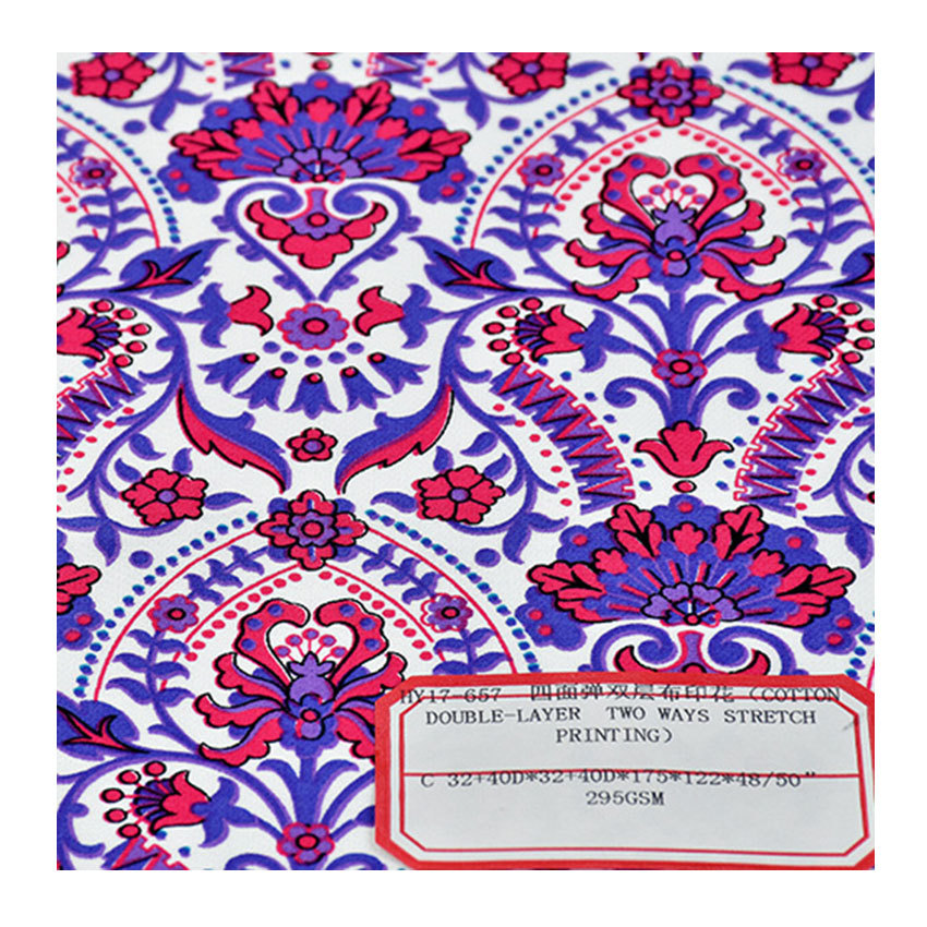 Four-sided Elastic Printing Cotton Double-elastic Printing Woven Cotton Elastic Double-layer Cloth Autumn and Winter Casual Clothing Fashion Fabric